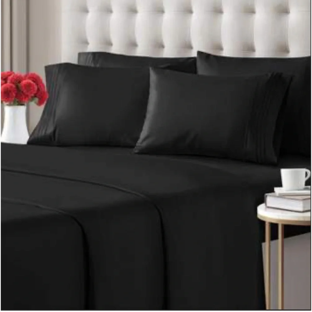 CGK Unlimited Linens Hotel Luxury Black Sheet Set 6 Piece Queen Microfiber